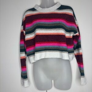 American Eagle stripped cropped sweater green pink size small crewneck
